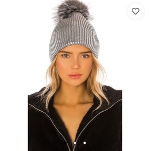Beautiful Adrianne Landau metallic POM hat in metallic silver